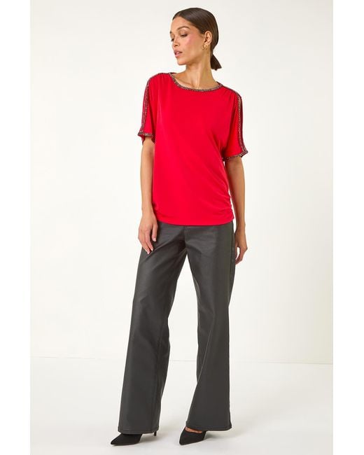 Roman Red Sparkle Trim Soft Stretch Top