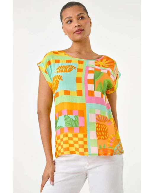 Roman White Abstract Print Shell Top