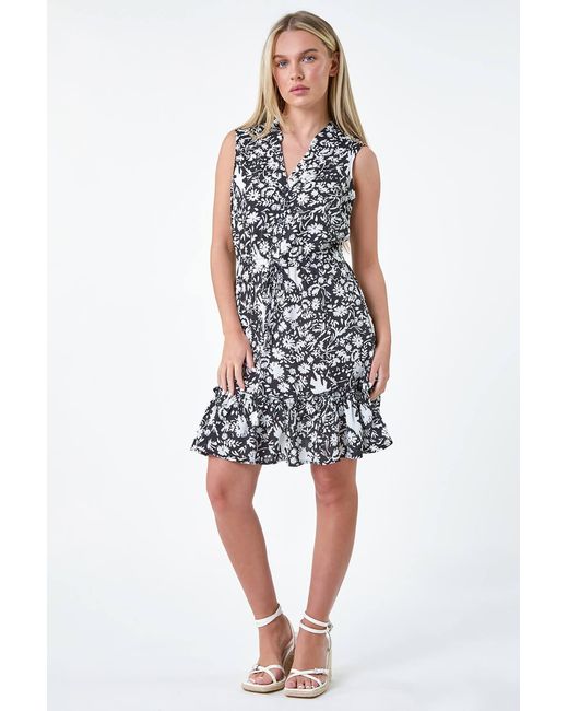 Roman Petite White Ditsy Floral Frill Hem Shirt Dress