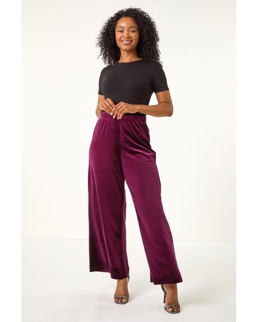 Roman Petite Red Wide Leg Velvet Stretch Trouser