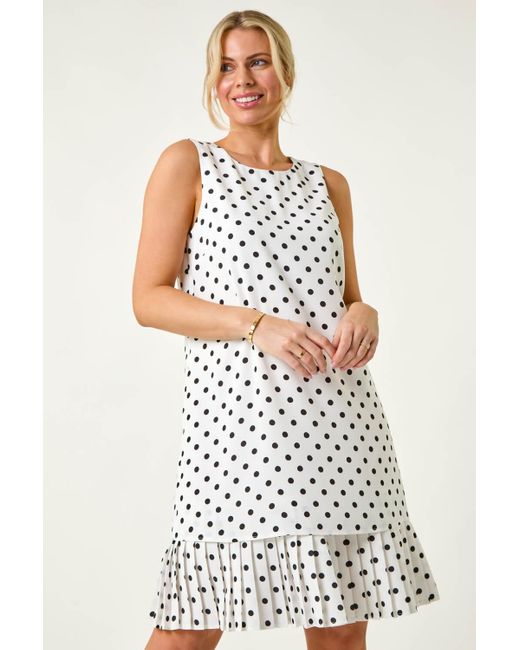 Roman Petite White Spot Print Pleated Shift Dress