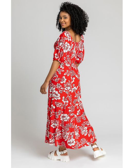 Roman Petite Floral Print Shirred Bodice Maxi Dress