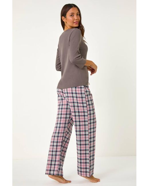 Roman Multicolor Check Print Bow Detail Pyjama Set