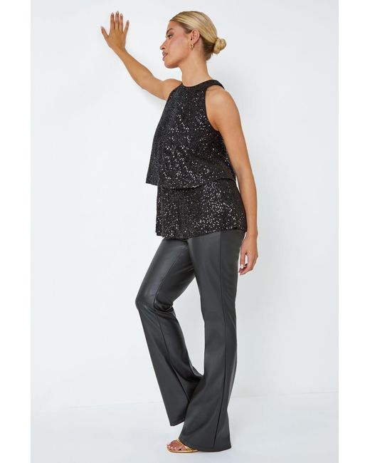 D.u.s.k Blue Sequin Tiered Halterneck Stretch Top