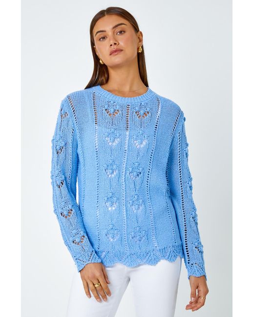 Roman Blue Textured Scallop Hem Stretch Jumper