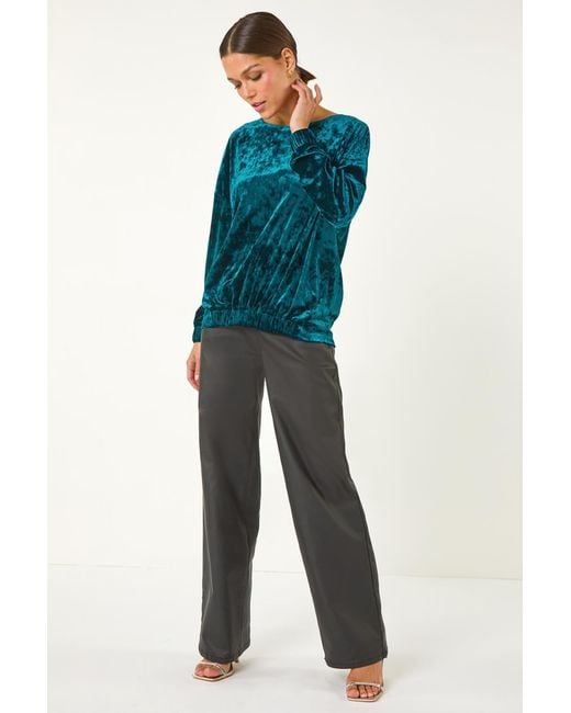 Roman Blue Bubble Hem Velvet Stretch Top