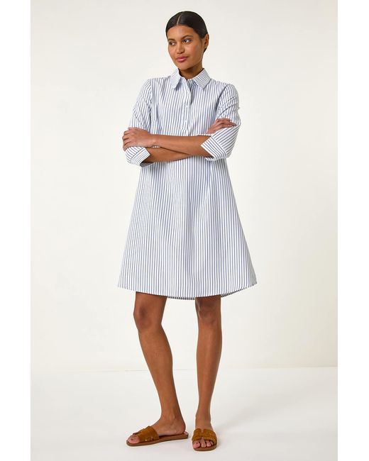 Roman White Pinstripe Shirt Dress
