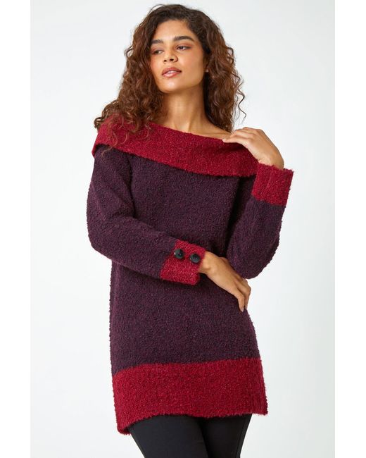 Roman Textured Button Detail Longline Bardot Jumper