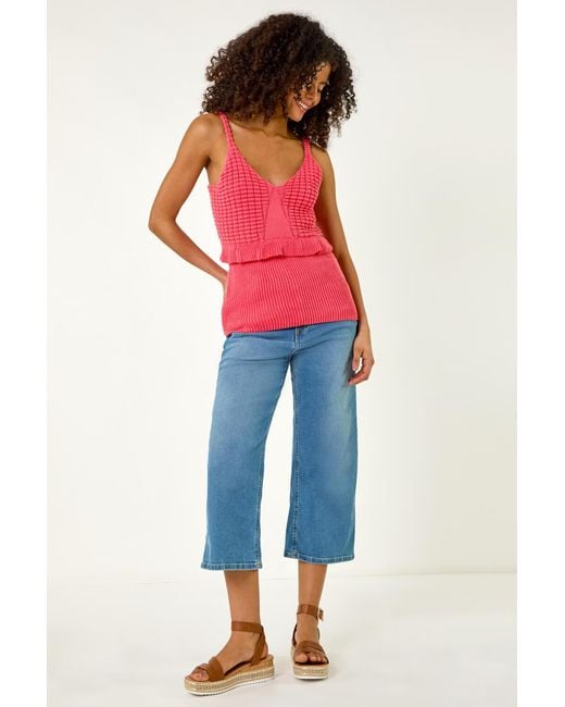 D.u.s.k Red Crochet Frill Peplum Top