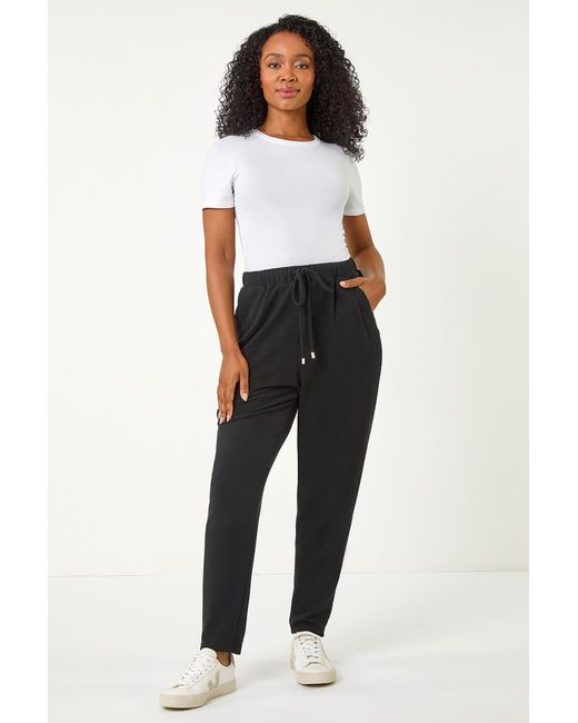 Roman Petite Black Ribbed Jogger Trouser