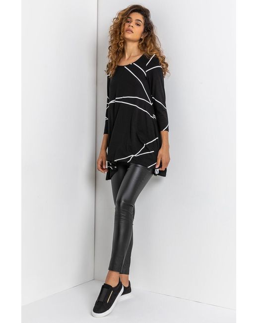 Roman Black Faux Leather High Waisted Slim Fit Pull On Trousers