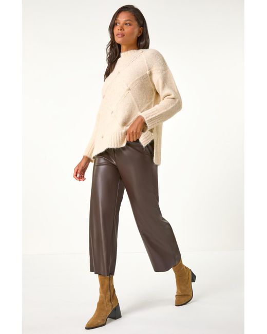 Roman Natural Faux Leather Wide Leg Crop Trousers