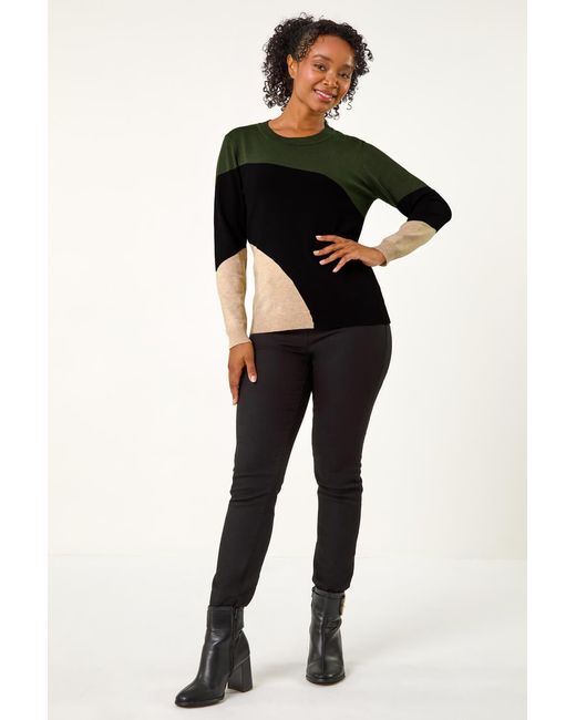 Roman Petite Black Colour Block Stripe Knit Jumper