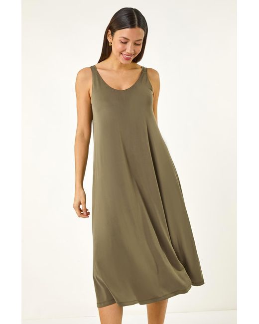 Roman Green Strappy Jersey Midi Dress