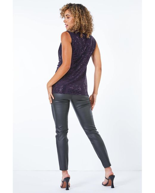 Roman Petite Blue Side Twist Sequin Top