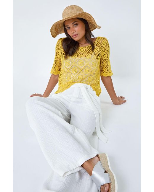 Roman White Cotton Crochet T-Shirt