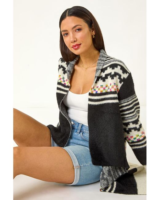 Roman Blue Pattern Fluffy Knit Cardigan