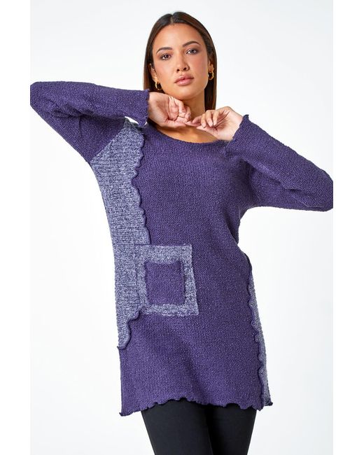 Roman Purple Textured Pocket Detail Longline Jumper