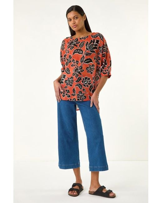 Roman Red Floral Print Tunic Top