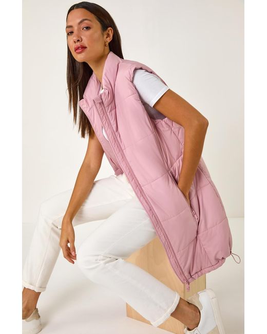 Roman Pink Quilted Zip Detail Longline Gilet