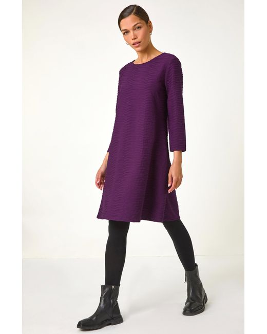 Roman Purple Textured A-Line Stretch Dress