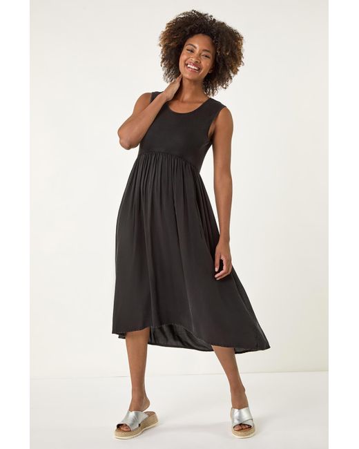 Roman Black Ribbed Stretch Midi Dress