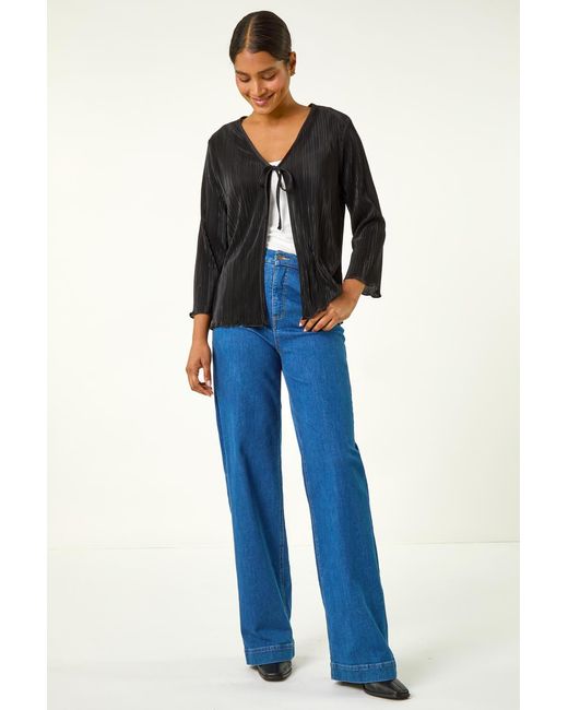 Roman Blue Stretch Tie Detail Plisse Cardigan