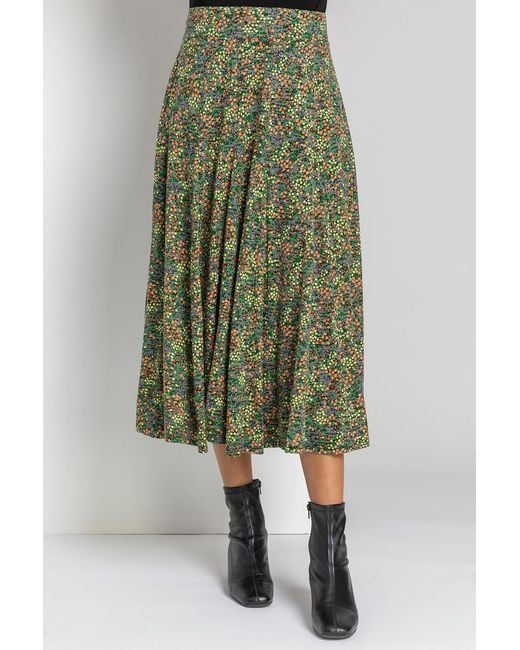 Roman Green Ditsy Floral Burnout Midi Skirt