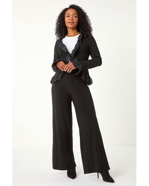 Roman Petite Black Frill Contrast Tie Cardigan