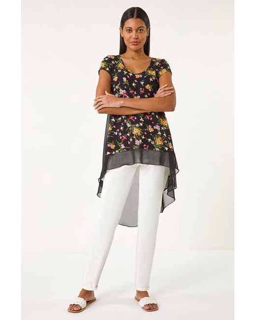Roman Black Floral High Low Hem Top