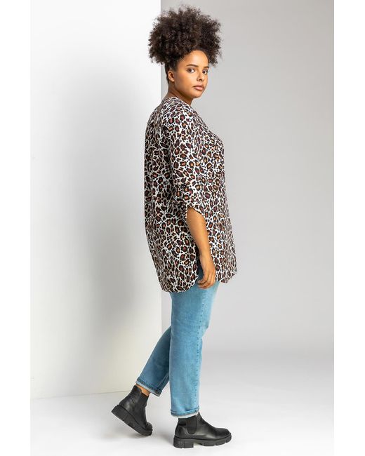 Roman Curve Brown Animal Print Tunic Top