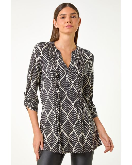Roman Black Abstract Geometric Print Blouse