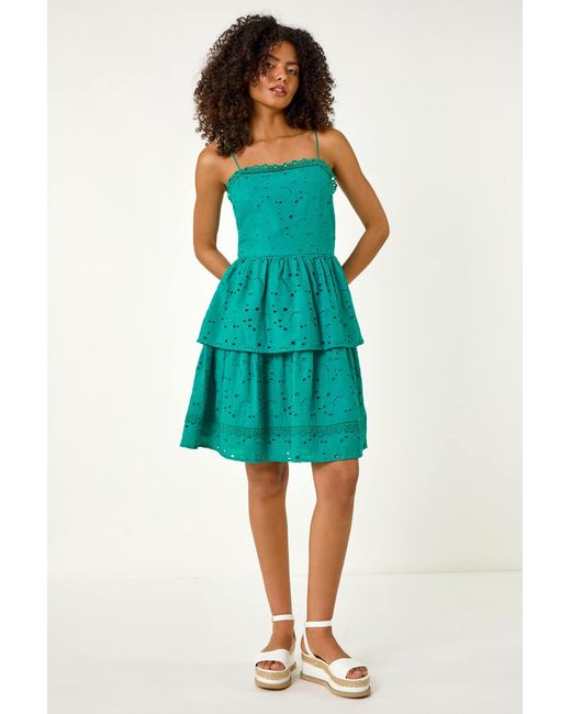 D.u.s.k Blue Tiered Broderie Dress