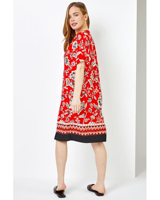 Roman Petite Red Contrast Floral Print Shirt Dress