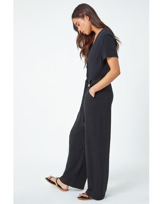 Roman Petite Blue Linen Blend Jumpsuit