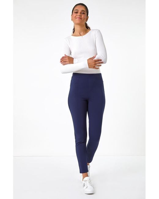 Roman White Stretchy Ponte Denim Pull-On Trousers
