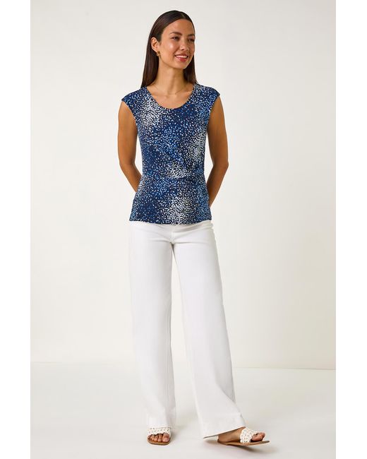 Roman Blue Abstract Print Twist Front Tee