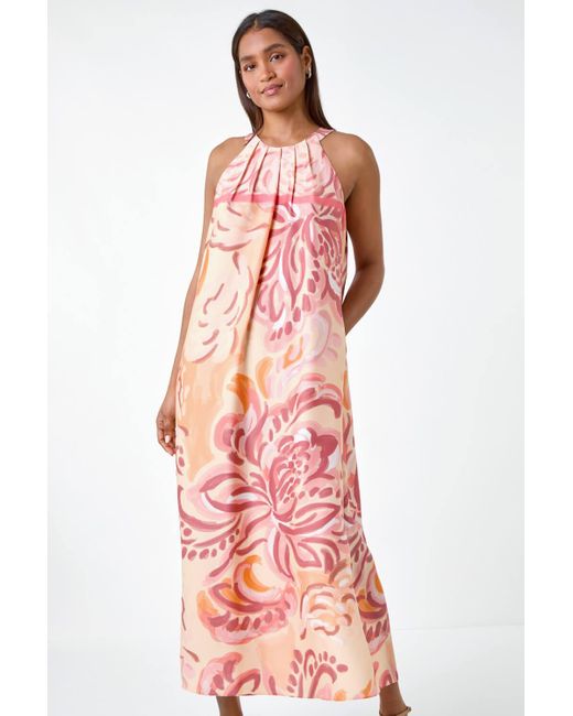 Roman White Abstract Print Pocket Trapeze Dress