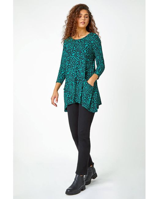 Roman Green Spot Print Swing Stretch Top