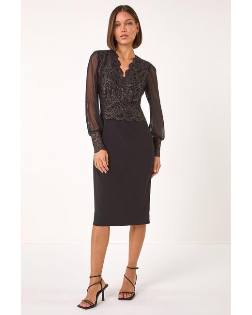 Roman Multicolor Scallop Edge Lace Bodice Dress