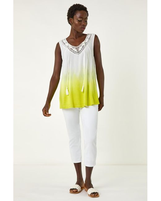 Roman Multicolor Cotton Lace Detail Ombre Vest Top