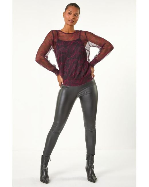 Roman Abstract Print Plisse Shirred Hem Top