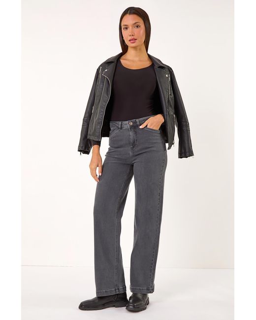 Roman Blue Cotton Blend Wide Leg Stretch Jeans
