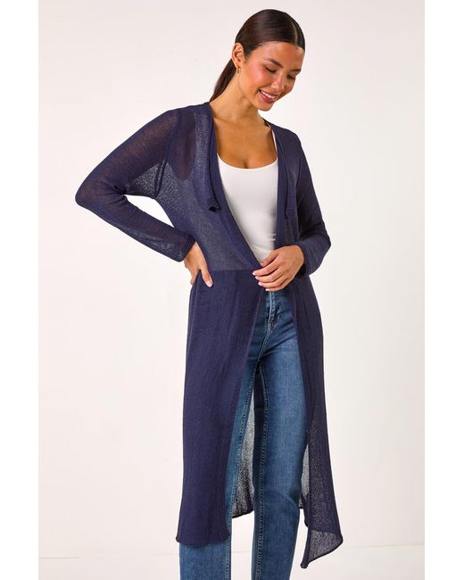 Roman Blue Waterfall Knit Longline Cardigan