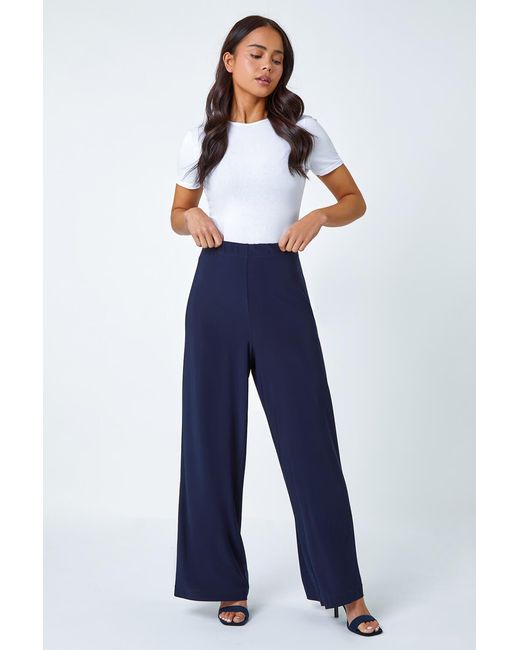 Roman Petite Blue Wide Leg Stretch Trouser