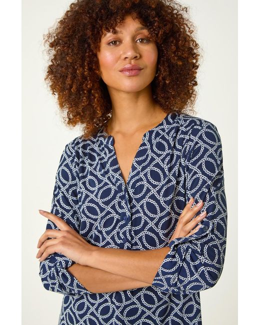 Roman Blue Textured Abstract Print Shirt