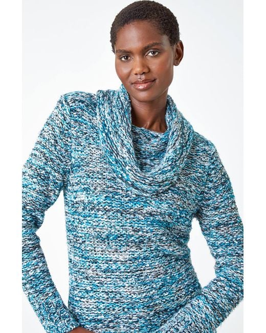 Roman Blue Cowl Neck Tape Yarn Jumper