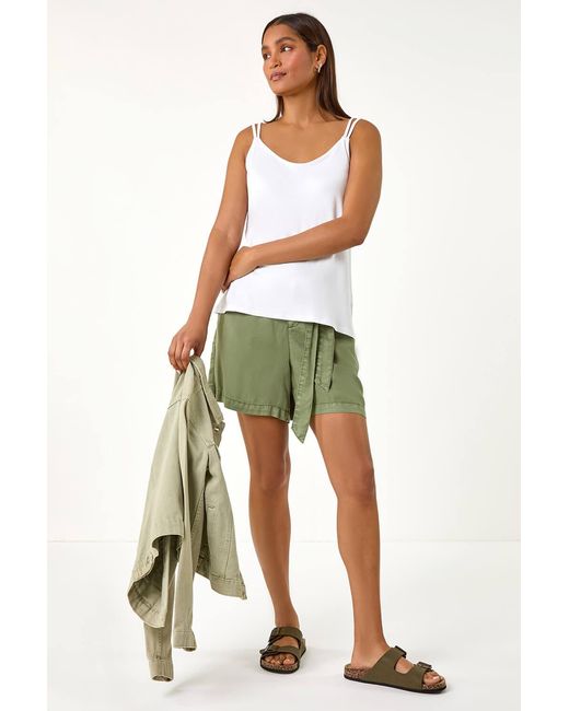 Roman White Double Strap V-Neck Stretch Vest Top