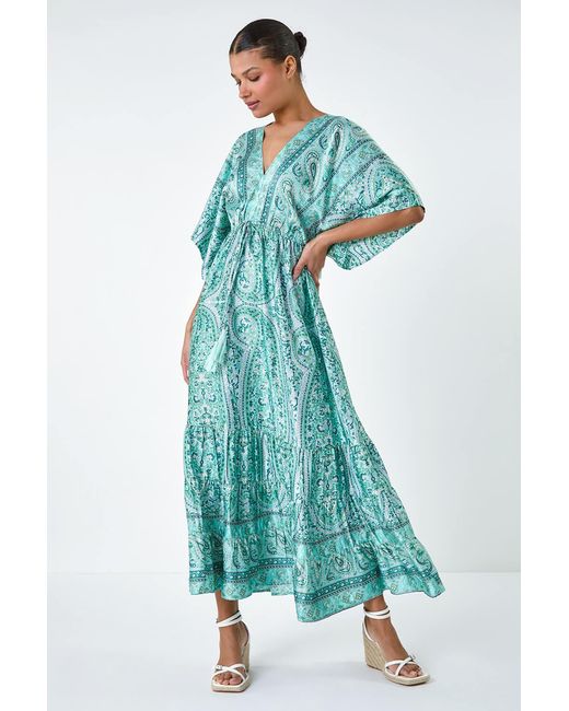 Lilly-and-Hope Blue Tie Back Tassel Detail Tiered Dress
