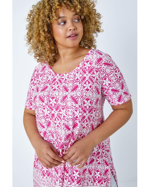 Roman Curve Pink Tile Print Stretch Top